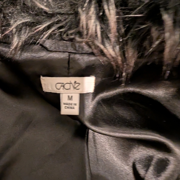 Cache Black Teddy Jacket Faux Fur Collar Y2K Cozy Glam Winter Coat - Picture 4 of 7